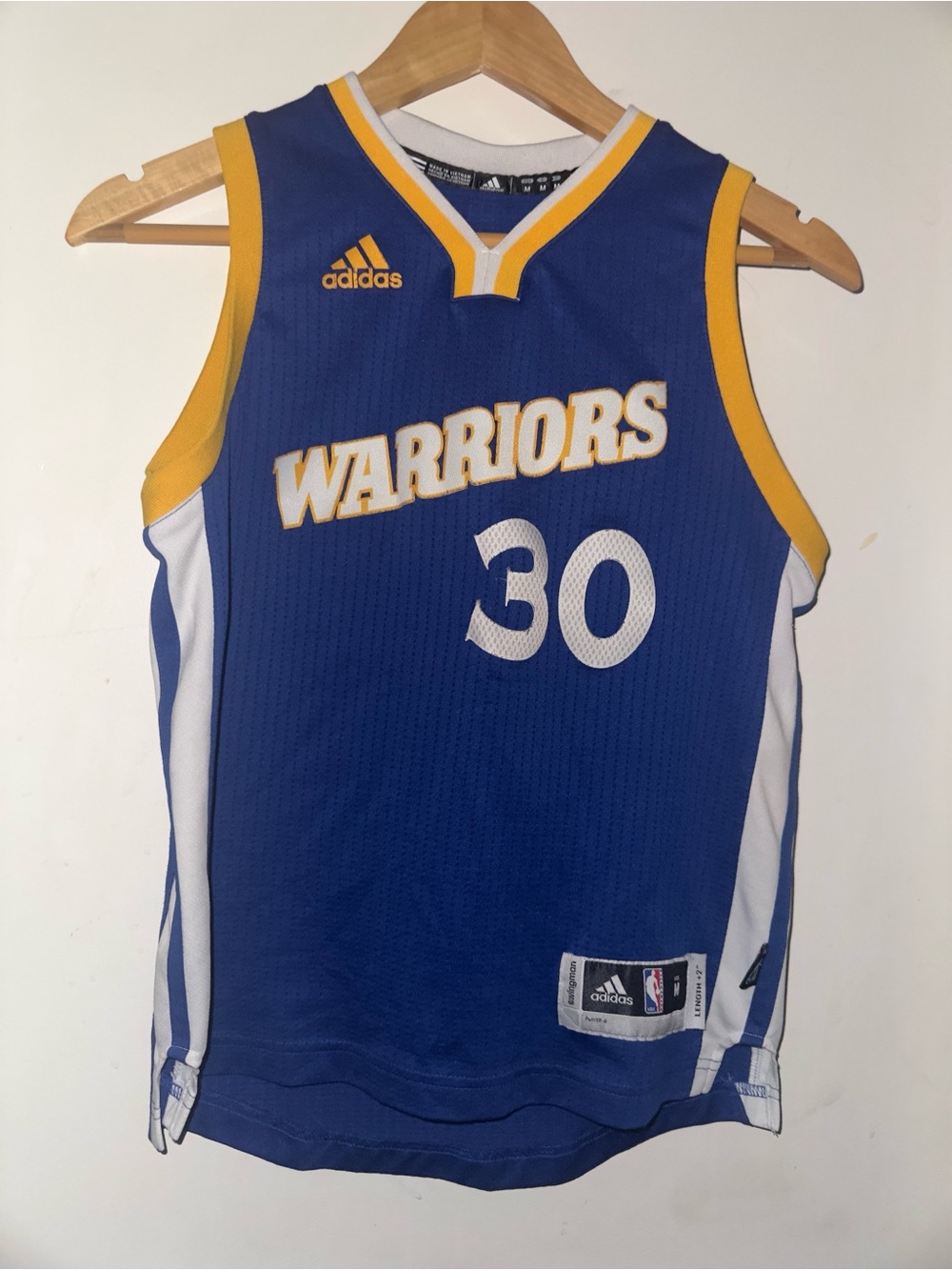 adidas Blue and Gold Warriors #30 Basketball Jersey